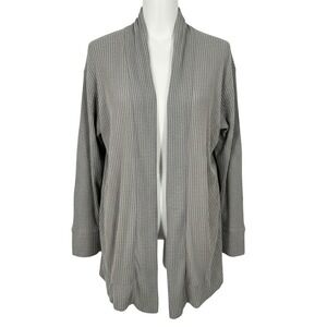 Cuddl Duds Soft Knit Ribbed Open Front Lounge Cardigan Gray Women's Medium NEW